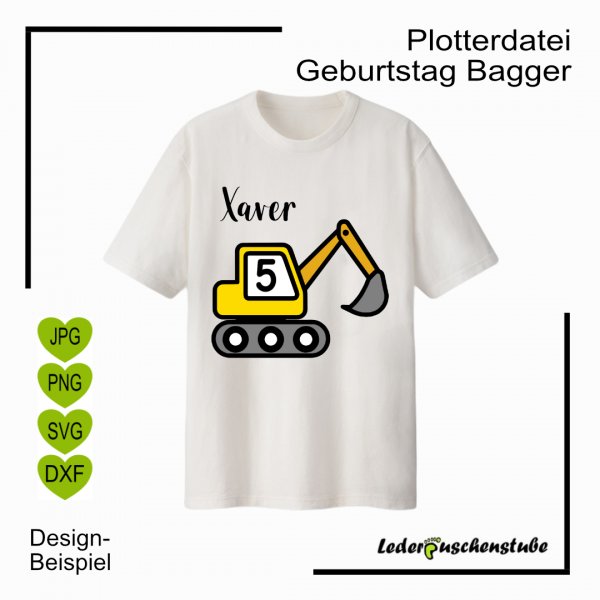 Plotterdatei Bagger Geburtstag | mehrfarbig | mit Namen | T-Shirt